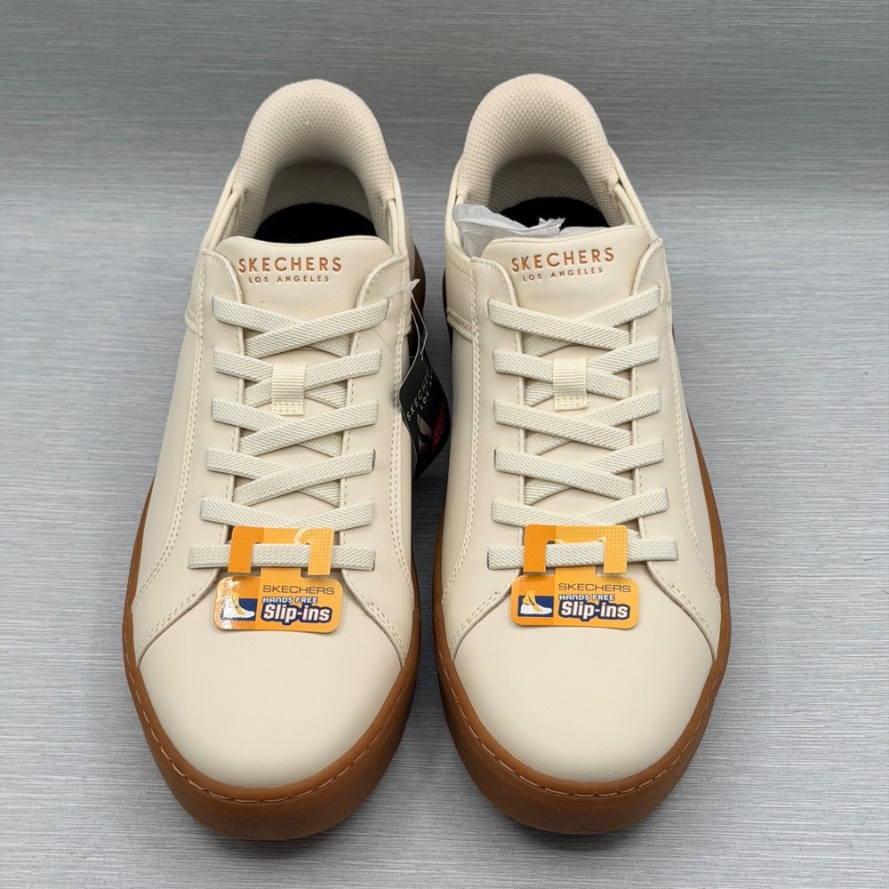 Skechers Men's 9.5 Shoes Cream Slip Ins Sneakers Gum Court Street LA 183177 - Picture 6 of 13